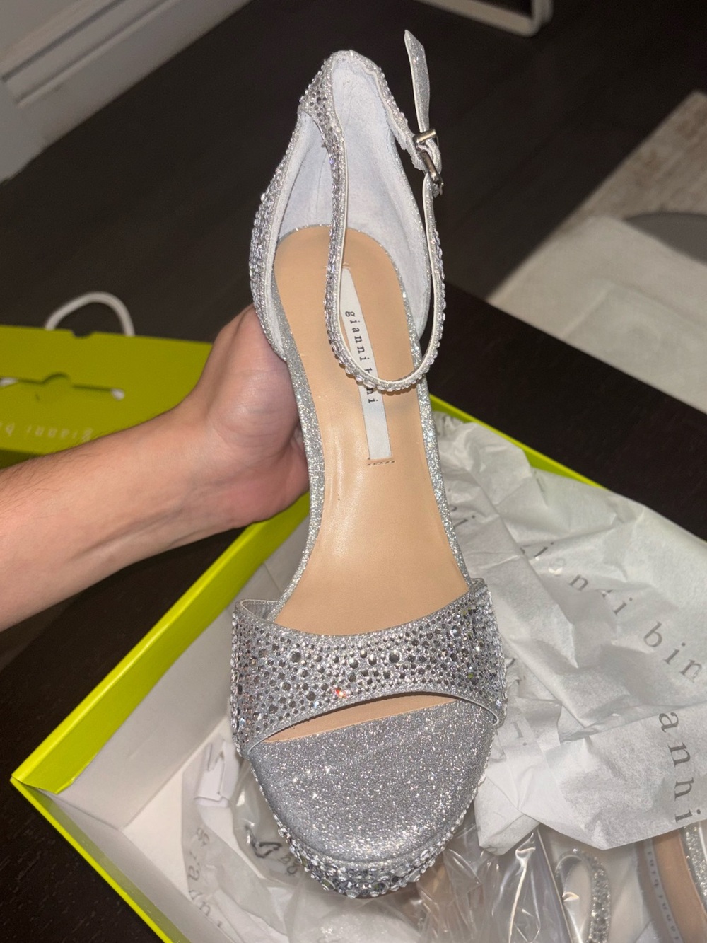 Gianni Bini Silver Crystal Platform Ankle-Strap Stiletto - Picture 4 of 10